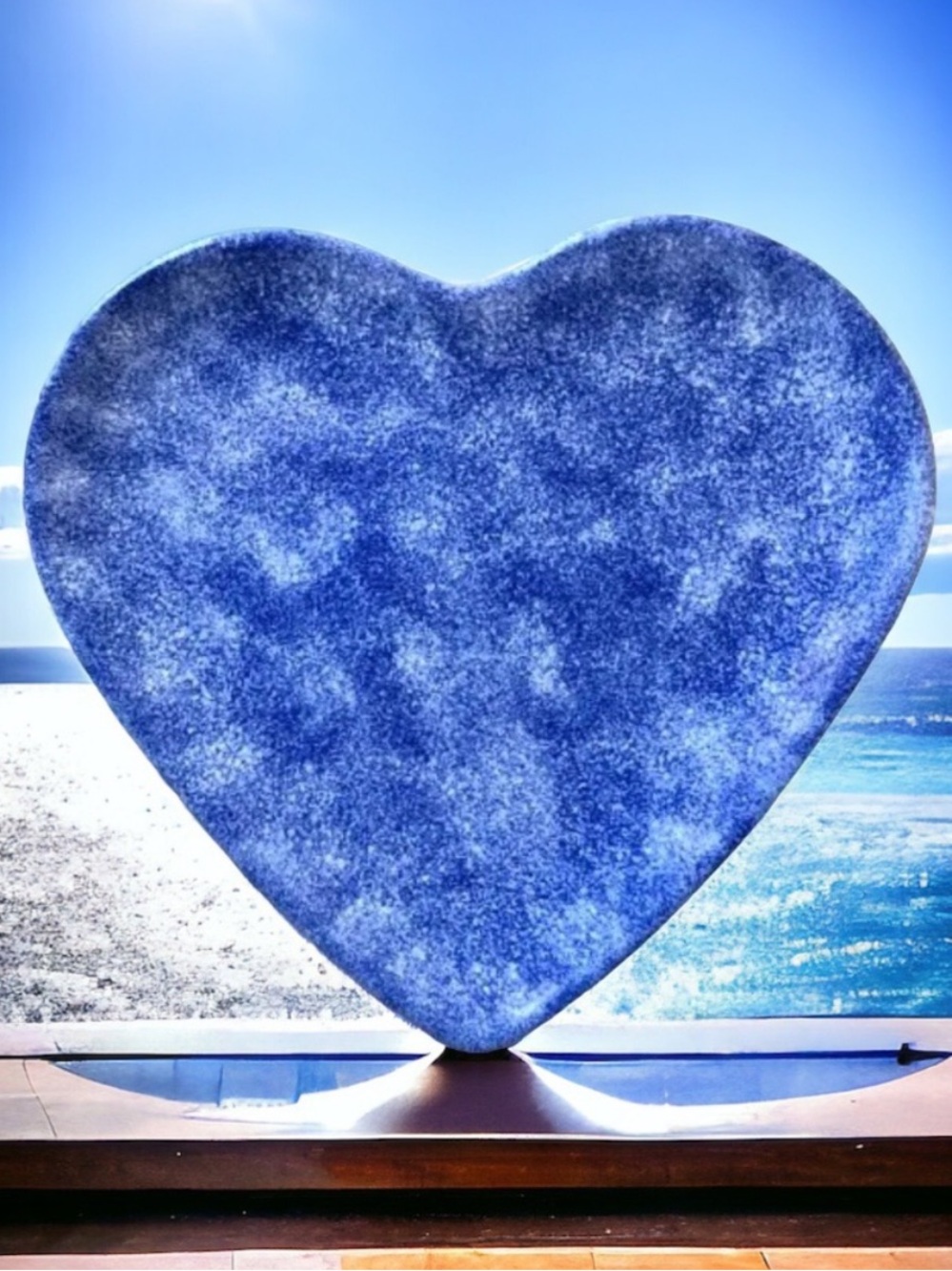 SET OF 3 Heart Shape Plates Italy Blue Spongeware Hand Painted by ANCORA Signed